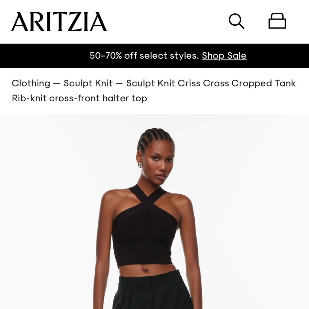 Aritzia Babaton black ribbed cross neck top